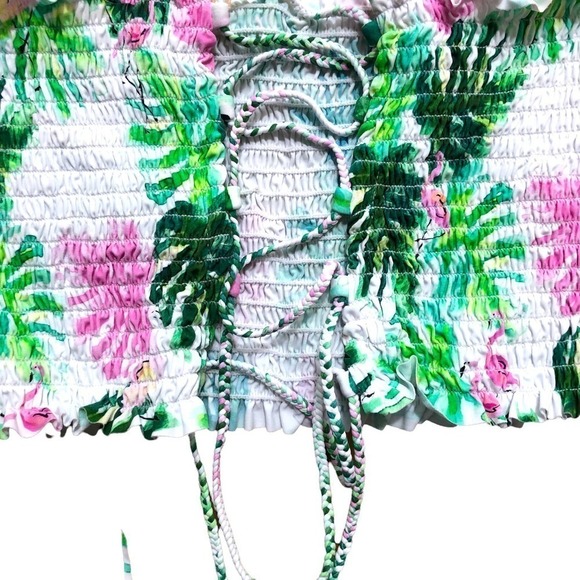 PILYQ Tropical Floral Smocked Off Shoulder Reversible Bikini Top NWT Cup Size D - Picture 9 of 16
